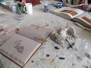 Diana was doing some beautiful sketches of shells